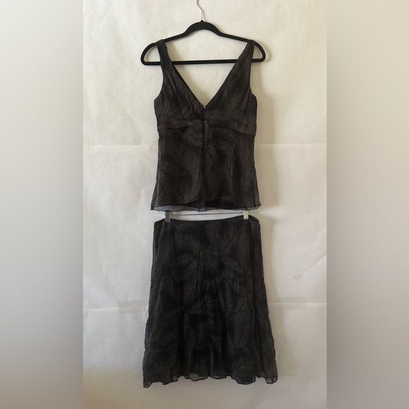 Vintage J.Crew 100% Silk Set Top Sz 8 Sz 10 Black Leaf Palm Print Whimsigoth - Picture 1 of 16